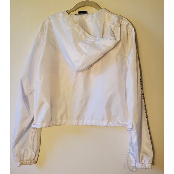 Polaroid Supercolor Crop Top Windbreaker Size M White Cinch Pocket Lightweight - Picture 13 of 14